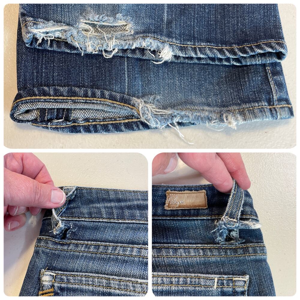 Paige Petite Premium Denim Lauren Canyon Blue Flared Lo Rise Distressed Jeans 25 - Picture 6 of 13